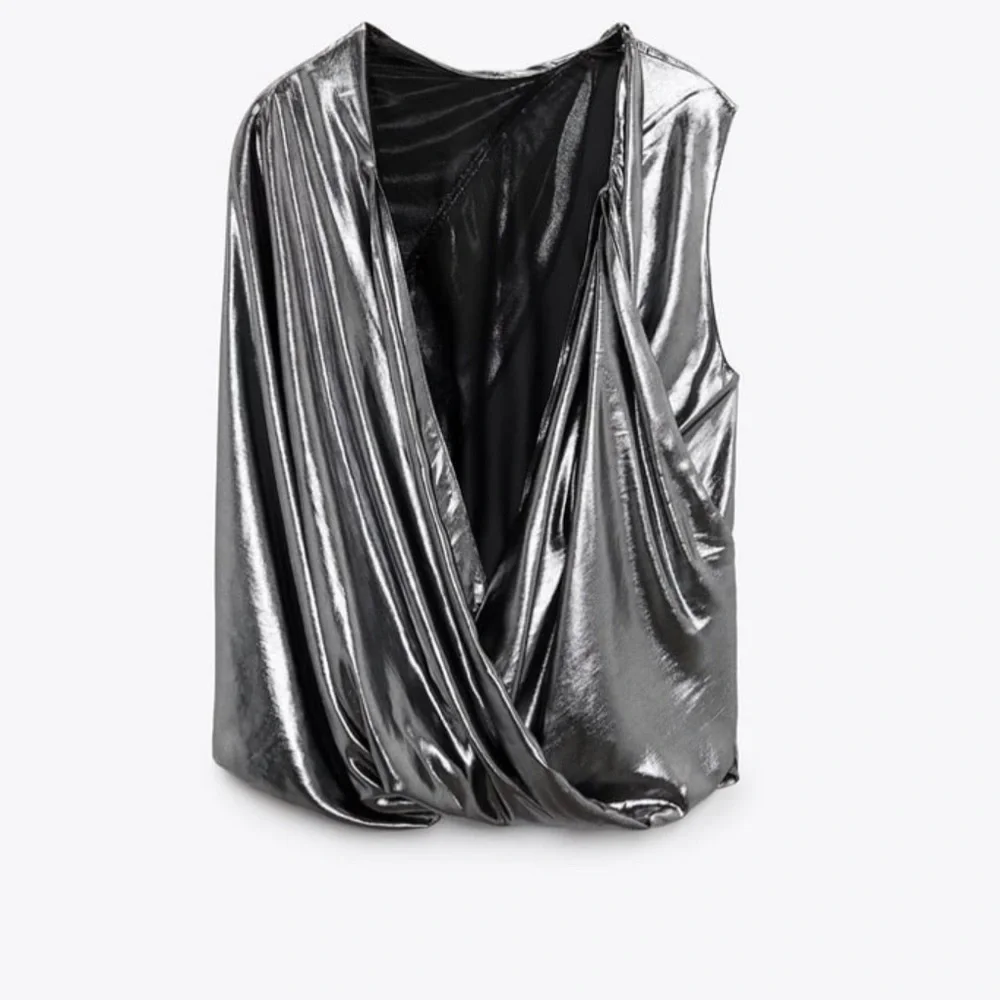 ZARA ASYMMETRIC SILVER METALLIC TOP XS/NWT - Picture 6 of 14